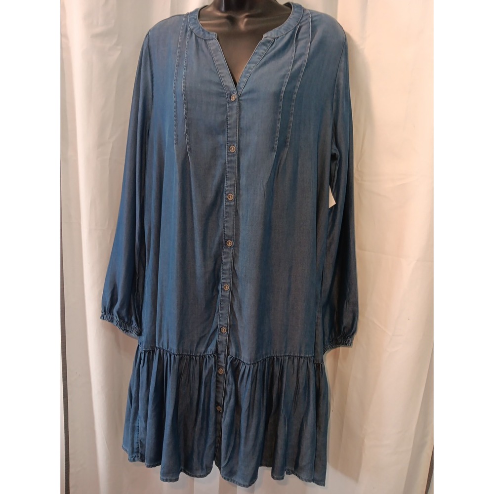 Nwt Beach Lunch Lounge‎ Womens Y2k Pleated Button Down Chambray Dress Med Denim